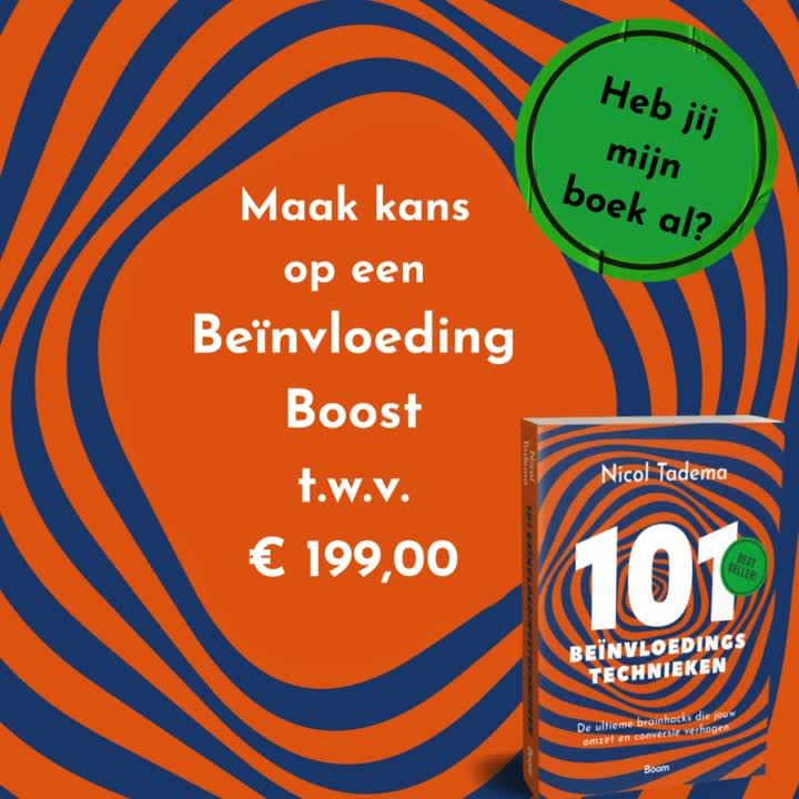 Heb jij 'm al? Ik bedoel eigenlijk: heb jij alle 101 beïnvloedingstechnieken al in huis? Dan kan ook jij kans maken op een 𝗕𝗲𝗶̈𝗻𝘃𝗹𝗼𝗲𝗱𝗶𝗻𝗴 𝗕𝗼𝗼𝘀𝘁 t.w.v. € 199,00.

Hoe werkt het?

1️⃣ Maak een post met een foto of video van jou én het boek
2️⃣ Vermeld de hashtag #nicol101 
3️⃣ Doe dit vóór 9 mei

En dan? Kort na 9 mei verloot ik een online 1-op-1-sessie. 

Tijdens die sessie focussen we 1 uur lang 100% op het verbeteren van jouw resultaat. 

Of dit nu is via jouw website, offertes of campagnes. Of via jouw commerciële teksten, belscript of presentatie. De keuze is aan jou.

Ik kijk uit naar je post.


________
Wat? Heb je 101 beïnvloedingstechnieken nóg niet? En wil je wel meedoen? Bestel het boek vandaag voor 23 uur (=morgen in huis). 👇