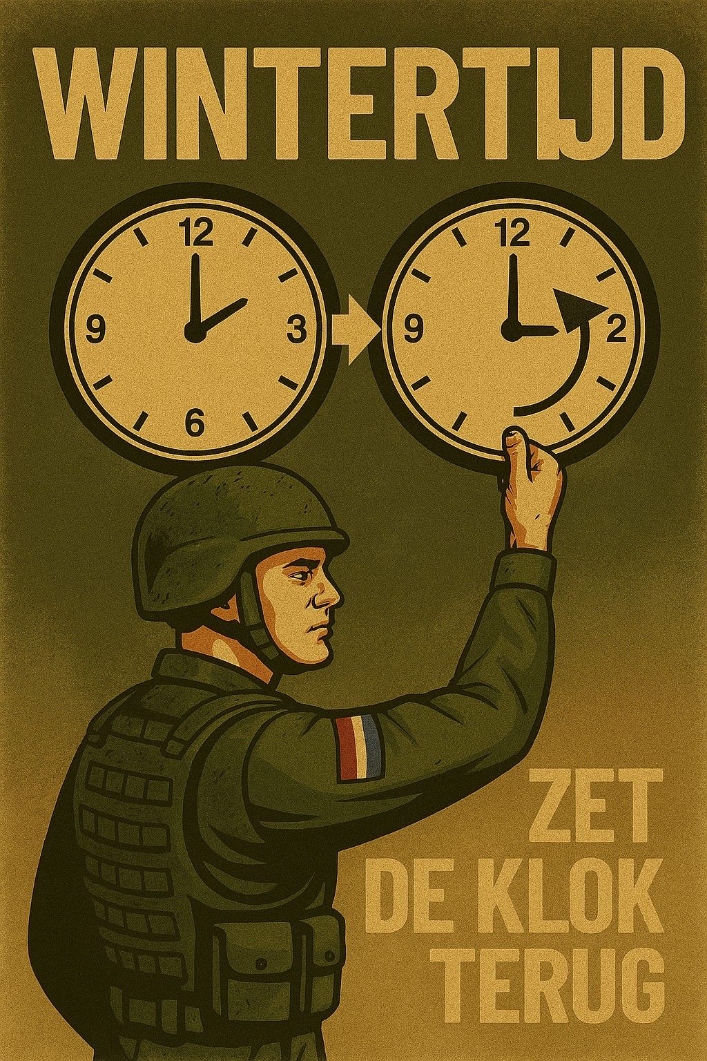 Wintertijd 2025
 
Vannacht, in de nacht van zaterdag 25 op zondag 26 oktober 2025, wordt de klok een uur teruggezet van 03:00 uur naar 02:00 uur. Dit betekent dat de wintertijd ingaat en je een uur langer kunt slapen.
 
[Alt-tekst in foto]
 
#defensie #dosco #clas #dcpl #werkenbijclas #koninklijkelandmacht #landmacht #werkenbijdefensie #buddybijdefensie #buddy #verbindingdienst #verbindelaar #defensieinclusief #diversiteit #inclusie 