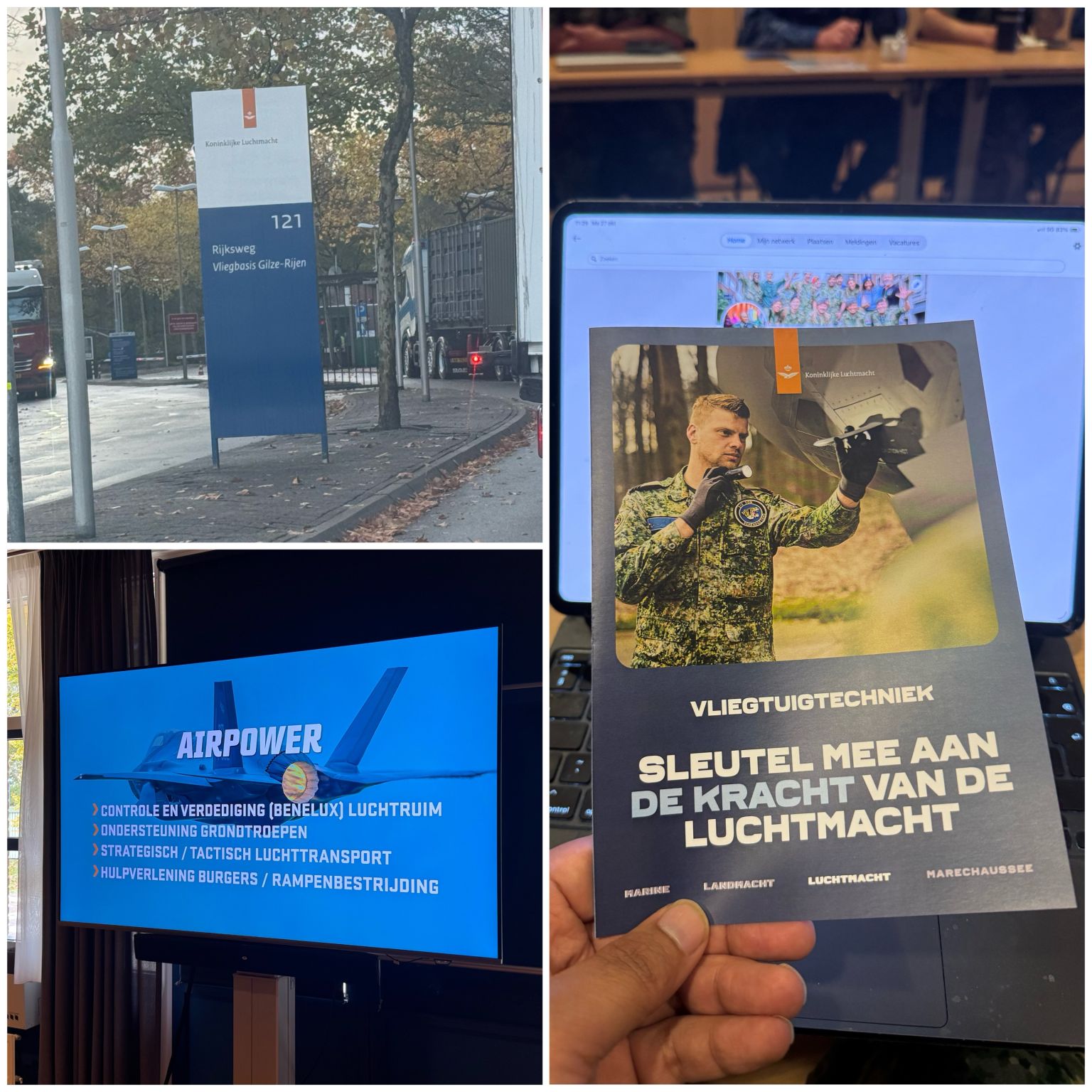 Vandaag te gast op vliegbasis Gilze-Rijen. Wij zijn begonnen met een regio-overleg en daarna tekst en uitleg gekregen betreft vliegtuigtechniek. Kijken hoe wij als recruiters beter mensen kunnen informeren over de verschillende mogelijkheden bij de Koninklijke Luchtmacht betreft vliegtuigtechniek.

[Alt-tekst in foto]

#defensie #dosco #clas #dcpl #werkenbijclas #koninklijkelandmacht #landmacht #werkenbijdefensie #buddybijdefensie #buddy #verbindingdienst #verbindelaar #defensieinclusief #diversiteit #inclusie