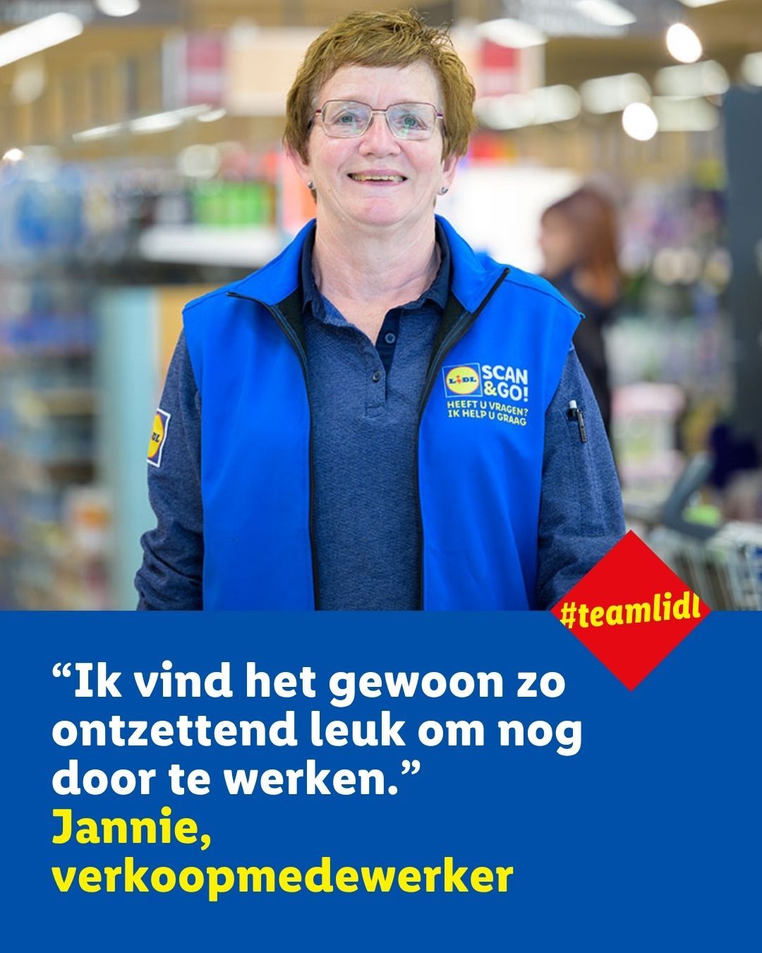 Jannie (68) werkt al 16 jaar met plezier bij Lidl. Ook na haar AOW wilde ze niet stoppen. Dankzij goed overleg en flexibiliteit werkt ze nu nog steeds met veel enthousiasme in de winkel. Haar verhaal laat zien hoe waardevol medewerkers zoals Jannie zijn. Voor klanten én collega’s. ❤️💛💙

👉 Lees het hele verhaal van Jannie via de link in comments.

#teamlidl #werkenbijlidl #jeverdientt