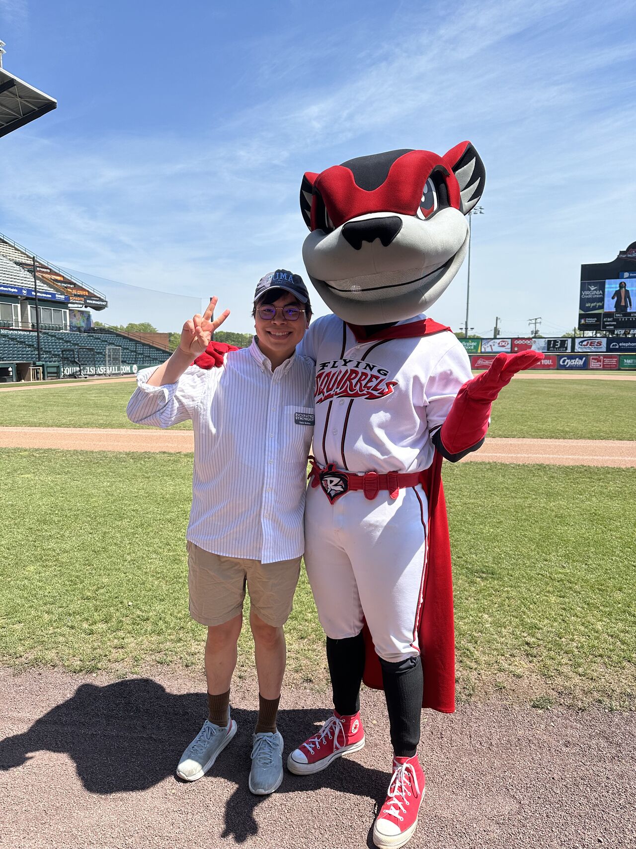 Last week, I had the chance to step out of the office and stretch my legs at the Richmond Diamond, capturing content for the Richmond Symphony’s upcoming concert Play Ball! — a fun-filled performance featuring classic baseball tunes, performed live by our talented musicians.

It was a blast collaborating directly with the Richmond Symphony musicians and the Richmond Flying Squirrels. Nutzy, the beloved mascot, even joined in to show off his batting and conducting skills—leading Take Me Out to the Ball Game with musicians Kelly Ali  and Dominic Rotella. I also got to test my pitching arm against Nutzy’s swing… he’s got some power! ⚾️💫

Huge thanks to Caroline Phipps-Erwin and Andrew Seccia for welcoming us into the stadium and giving us a behind-the-scenes look at everything the Flying Squirrels have to offer. 🐿️

And shout out to Christopher Anderson  for capturing some great camera work and bringing baseball-themed props that made the shoot even more immersive.

Follow @rvasymphony on Instagram and Facebook to stay up to date on all our exciting events this season!

#contentcapture #socialmedia #playball #thediamond #Nutzy #thingstodoinRVA