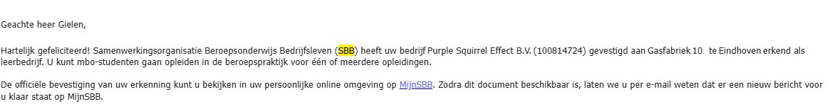 Trots!

We hebben met Nutzy | by Purple Squirrel Effect officieel onze erkenning van Samenwerking Beroepsonderwijs Bedrijfsleven SBB binnen.

We hadden 'm al voor Experience Republic maar nu ook voor Nutzy. Dit betekent dat we creators in de dop mogen begeleiden. 

Supertof en extra leuk nieuws: over een paar weken start Samuel van het Koning Willem I College al. Daar vertellen we je binnenkort meer over!

Dank voor het fijne contact Jan Pieter van Laar en het in contact brengen Bas Luijten!

#nutzy #video #content