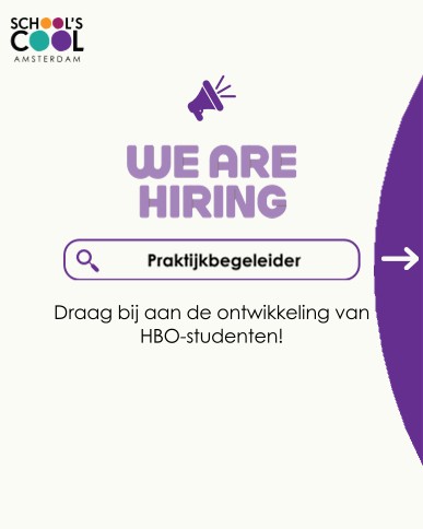 𝗩𝗮𝗰𝗮𝘁𝘂𝗿𝗲: 𝗣𝗿𝗮𝗸𝘁𝗶𝗷𝗸𝗯𝗲𝗴𝗲𝗹𝗲𝗶𝗱𝗲𝗿 – 𝗼𝗻𝗱𝗲𝗿𝘀𝘁𝗲𝘂𝗻 𝗲𝗲𝗿𝘀𝘁𝗲𝗷𝗮𝗮𝗿𝘀 𝗛𝘃𝗔-𝘀𝘁𝘂𝗱𝗲𝗻𝘁𝗲𝗻
👉 Wil jij studenten laten groeien in hun studie én persoonlijke ontwikkeling?

Wij zijn op zoek naar een Praktijkbegeleider die van oktober 2025 t/m juni 2026 een groepje eerstejaars Pedagogiek- en Social Work-studenten van de HvA wil begeleiden tijdens hun stage.

Als praktijkbegeleider ben je hét aanspreekpunt voor de studenten (±8 uur per week) en ondersteun je hen bij hun studievoortgang én persoonlijke ontwikkeling.

Wat kun je verwachten?
·      €100 vrijwilligersvergoeding per maand
·      Laptop & telefoon
·      Een warm en hecht team
·      Gezellige uitjes

📩 Interesse? Stuur je cv en motivatie naar info@schoolscoolamsterdam.nl
📞 Vragen? Neem contact op met Halime Kurt via 06 837 885 17

🔗 Bekijk de volledige vacature hier: https://lnkd.in/evpEPzGV

#werkenaangelijkekansen #Vacature #Vrijwilligerswerk #Praktijkbegeleider #HvA